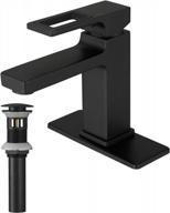 matte black brass single hole single handle modern bathroom faucet with pop up drain and overflow for commercial vanity basin - deck mount supply line logo