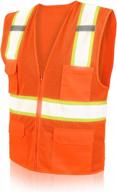 stay safe and visible with shorfune high visibility safety vest - ansi/isea certified, orange with pockets, mic tabs, and reflective strips in medium size логотип