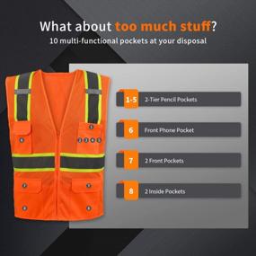 img 3 attached to Stay Safe And Visible With SHORFUNE High Visibility Safety Vest - ANSI/ISEA Certified, Orange With Pockets, Mic Tabs, And Reflective Strips In Medium Size