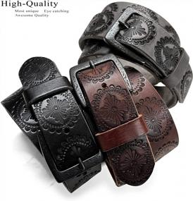 img 1 attached to Western Leather Belt Strap 1-1/2" (38Mm) Wide - Tooled Floral Embossed Full Grain Genuine Cowhide