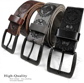 img 3 attached to Western Leather Belt Strap 1-1/2" (38Mm) Wide - Tooled Floral Embossed Full Grain Genuine Cowhide