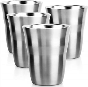 img 4 attached to Beasea Metal Cups 8 Oz Set Of 4, Stainless Steel Cup 8 Oz Double Wall Stackable Small Metal Glasses For Insulated Metal Drinking Cups Tumbler For Kids And Adults