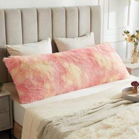 img 4 attached to Luxury Shaggy Marble Print Throw Pillow Cover 21"X54" For Bed Sofa Couch - Rainbow Pink Faux Fur Decorative Body Pillowcase For Adult Pregnant Mother Wife By LIFEREVO