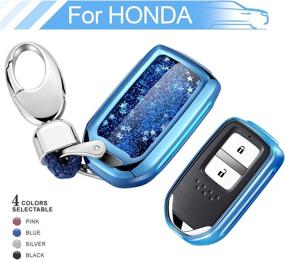 img 4 attached to Stylish Blue RYE Key Fob Cover: Glitter Liquid Quicksand, Flowing Bling Sparkle for Honda 2015-Up Civic Accord Fit Pilot CR-V Odyssey, 4/5/6 Button Keyless Entry