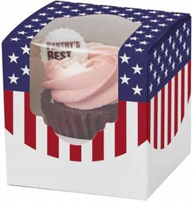 img 4 attached to Yotruth 2.5” X 2.5” X 2.5”The American Flag Mini Cupcake Boxes Single Individual Easy Assembly With Window And Insert 50 Pack For Independence Day
