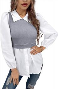 img 4 attached to Chic And Versatile: YOXUA Women'S Long Sleeve Patchwork Button Down Peplum Top