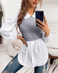 img 1 attached to Chic And Versatile: YOXUA Women'S Long Sleeve Patchwork Button Down Peplum Top