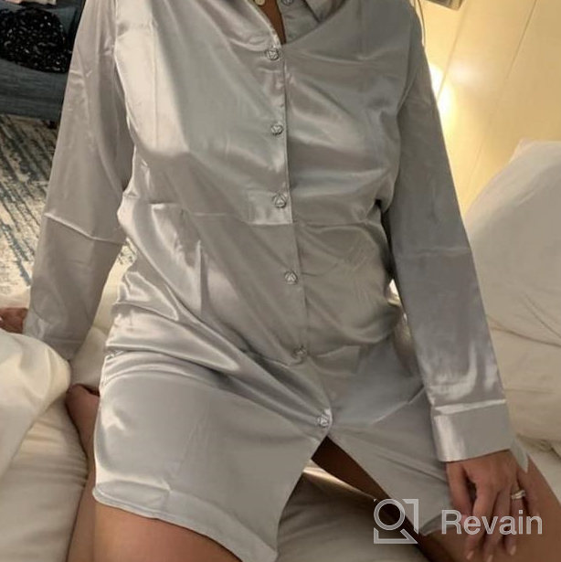 img 1 attached to Satin Silk Button Down Nightgown For Women - 3/4 Sleeve Sleepshirt By SWOMOG review by Amanda Thibault