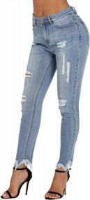 img 3 attached to Stylish And Comfortable: Roswear'S Mid Rise Ripped Denim Pants With Tummy Control