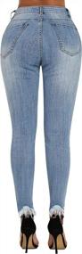 img 2 attached to Stylish And Comfortable: Roswear'S Mid Rise Ripped Denim Pants With Tummy Control