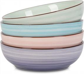 img 4 attached to Selamica Ceramic 50Oz Pasta Bowls Set Of 4 - 8.6" Large Salad Serving Stackable Porcelain Soup Bowls, Microwave/Dishwasher Safe, Gradient Color Gift