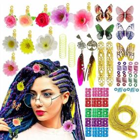 img 4 attached to 73Pcs Handmade Hair Extension Jewelry Set - Metallic Cord, Butterfly Braids, Dreadlock Clips & More!