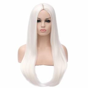 img 4 attached to Mersi White Wigs For Women 26'' Long Straight Synthetic Hair Fashion Costume Party Halloween S034WH