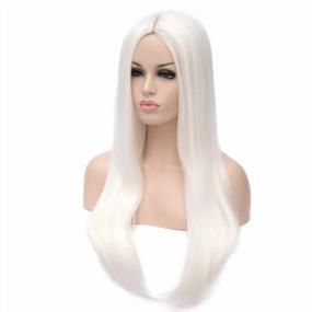 img 3 attached to Mersi White Wigs For Women 26'' Long Straight Synthetic Hair Fashion Costume Party Halloween S034WH