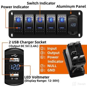 img 3 attached to High-Quality 5 Gang Rocker Switch Panel with 5 Pin ON/Off Toggle Switch, Blue Backlit Aluminum Panel, LED Digital Voltmeter and Dual USB Charger - Ideal for Car, Truck, Boat, Trailer, RV, UTV, and ATV (12V-24V)