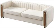 современный бархатный диван dolonm: 84-дюймовый длинный мягкий диван с высоким подлокотником и металлическими ножками - идеально подходит для гостиной, офиса или спальни (бежевый) логотип