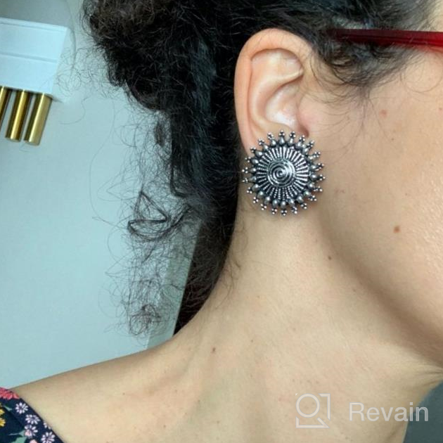 img 1 attached to Bohemian Vintage Tribal Indian Oxidized Silver Stud Earring Set with Ethnadore Design review by Mark Repp