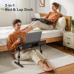 img 3 attached to Work And Dine Comfortably Anywhere With HUANUO Laptop Bed Desk: Adjustable Height And Tilt Angle, Foldable And Multifunctional
