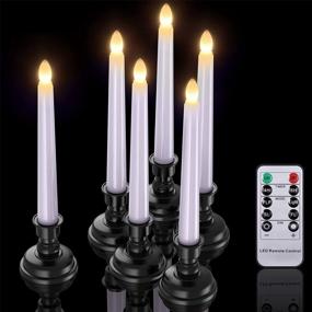 img 4 attached to LED Taper Candles With Timers, PChero 6 Pack Flameless Battery Operated Flickering Window Candles With Remote And Candlestick Holders For Thanksgiving Christmas Home Decorations