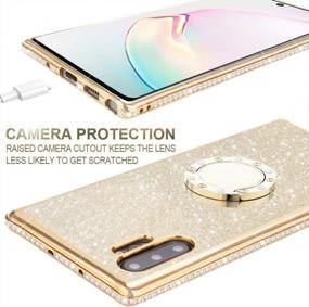 img 2 attached to Кейс Samsung Galaxy Note 10 Plus / Note 10 Plus 5G, блестящий роскошный милый телефонный чехол для женщин и девочек с подставкой, блестящим бриллиантовым стразом и кольцевой подставкой - золотой.