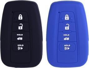 img 4 attached to 2Pcs XUHANG Silicone Key Fob Skin Cover for 2018-2019 Camry Smart Remote - Black/Blue Protection Shell