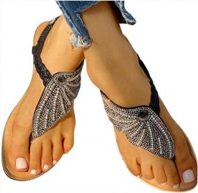img 4 attached to Winsummer Women'S Rhinestone-Embellished T-Strap Sandals With Colored Beads, Low Platform Wedge Flip Flops, And Gladiator Style