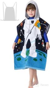 img 4 attached to 🏖️ Hooded Astronaut Theme Cotton Beach Towel for 2-7 Year Old Boy / Girl Toddlers and Kids - Multi-use Bath, Shower, Pool, Swim Poncho Bathrobe with Drawstring Bag