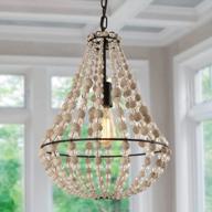 eumyviv vintage bohemian wood beaded chandelier for dining room entryway foyer pendant lighting 1-light fixture b0007 logo