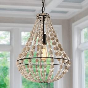 img 3 attached to Eumyviv Vintage Bohemian Wood Beaded Chandelier For Dining Room Entryway Foyer Pendant Lighting 1-Light Fixture B0007