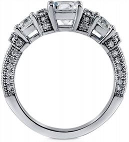 img 1 attached to Обручальное кольцо из стерлингового серебра с 3 камнями и кубическим цирконием CZ для женщин - кольцо Promise в стиле ар-деко, с родиевым покрытием, размер 4-10