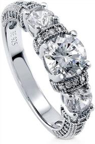 img 4 attached to Обручальное кольцо из стерлингового серебра с 3 камнями и кубическим цирконием CZ для женщин - кольцо Promise в стиле ар-деко, с родиевым покрытием, размер 4-10