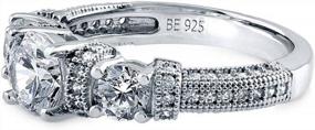 img 2 attached to Обручальное кольцо из стерлингового серебра с 3 камнями и кубическим цирконием CZ для женщин - кольцо Promise в стиле ар-деко, с родиевым покрытием, размер 4-10