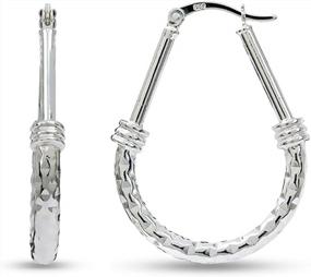 img 4 attached to Потрясающие двухцветные овальные серьги-кольца LeCalla с текстурой алмазной огранки и позолотой