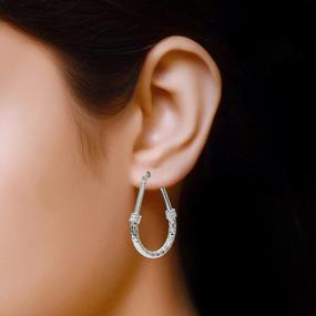 img 1 attached to Stunning LeCalla Two-Tone Oval Hoop Earrings With Diamond-Cut Texture And Gold-Plating