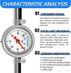 img 1 attached to 🔥 MEANLIN Stainless Steel Glycerin-Filled Fuel Pressure Gauge - 0-60Psi, 1/8" NPT, with 1.5" Dial Face - Liquid-Filled WOG Water Oil Gas Pressure Gauge (9-Piece Kit, Back Mount)