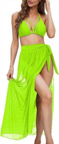 img 4 attached to Women'S Halter Neck Cut Out 3 Piece Swimsuit Set With Mesh Maxi Skirt - Kisscynest