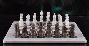 img 3 attached to Большие утяжеленные мраморные шахматы ручной работы в бело-сером океаническом дизайне - идеально подходят для взрослых, турниров и подарков послам