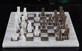 img 1 attached to Большие утяжеленные мраморные шахматы ручной работы в бело-сером океаническом дизайне - идеально подходят для взрослых, турниров и подарков послам