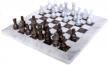 large handmade weighted marble chess set in white and grey oceanic design - perfect for adults, tournament play, and ambassador gifts logo