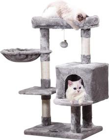 img 4 attached to MQ Cat Tree Tower with Plush Perches, Condo, Hammock & Scratching Post for Kittens and Large Cats - Light Gray