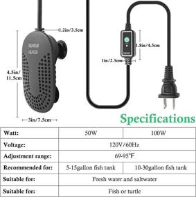 img 3 attached to 🐠 Mini Aquarium Heater 50W 100W - Digital Fish Tank Heater with External Setting Button | Shatterproof Heater for Fish or Turtle Tank up to 30 gallons - HITOP