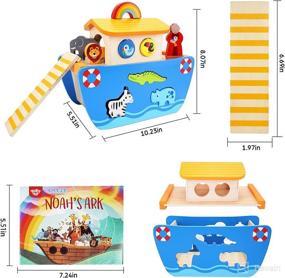 img 1 attached to Toddlers Wooden Noah's Ark Toy Animal Playset: Baptism Gifts for 1 2 3 Boys Girls with Bible Story Book - Montessori Learning Toys for 12 18 24 Months Babies