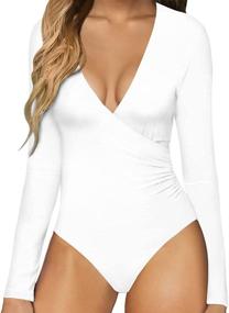 img 4 attached to MANGOPOP Surplice Ruched Bodysuit Jumpsuits Women's Clothing : Bodysuits