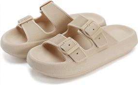 img 3 attached to Ultimate Comfort And Style Combined: WHITIN'S Double Buckle Pillow Slides For Women And Men