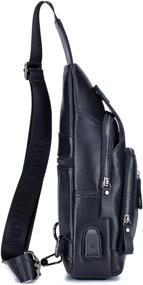 img 1 attached to Универсальная кожаная сумка-слинг: идеально подходит для приключений на свежем воздухе и повседневного использования - для мужчин и женщин