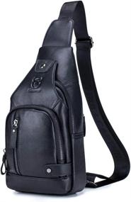 img 4 attached to Универсальная кожаная сумка-слинг: идеально подходит для приключений на свежем воздухе и повседневного использования - для мужчин и женщин