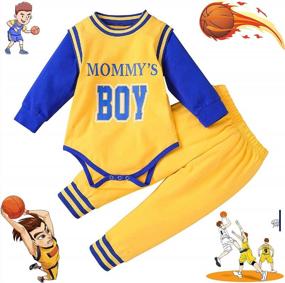 img 3 attached to Fall Sports Ready: Baby Boy Basketball Clothes Set With Long Sleeve Yellow Romper And Pants