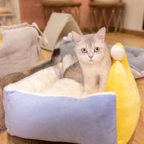 img 1 attached to 🌙 HATELI Luxury Moon Shaped Pet Bed: 18in Small Dog and Cat Bed with Anti-Slip Water-Resistant Bottom, Super Soft Durable Fabric, Washable Pet Beds