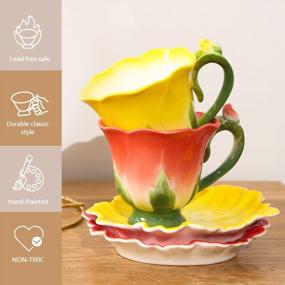 img 3 attached to Pink Tea Cup And Saucer Set (Yellow & Red) - Beddinginn