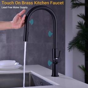 img 3 attached to Touch-On Kitchen Faucet W/ Pull Down Sprayer & 2-Way Pull Out Sprayer - KPF-1322B-T, Lead Free Brass, Matte Black